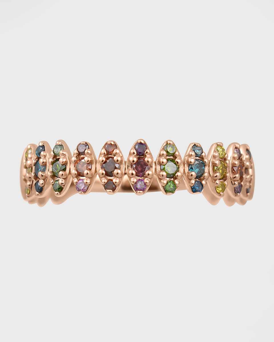 14k Rose Gold Rainbow Diamond Zigzag Ring, Size
